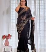 Black embellished party wear saree with matching blouse
