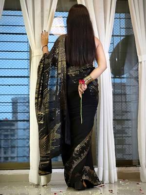 Black embellished party wear saree with matching blouse 2