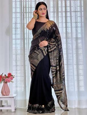 Black embellished party wear saree with matching blouse 3