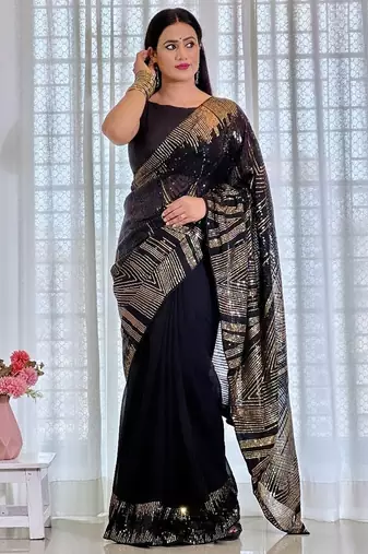 Black embellished party wear saree with matching blouse