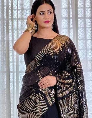 Black embellished party wear saree with matching blouse 4