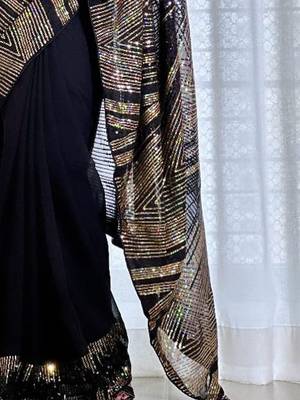 Black embellished party wear saree with matching blouse 5