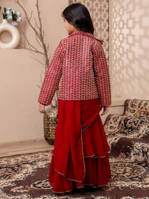 Red girls lehenga saree with jacket 4