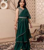 Green girls saree with blouse
