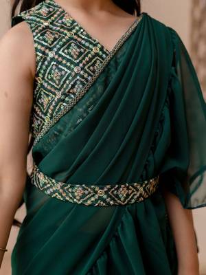 Green girls saree with blouse 2