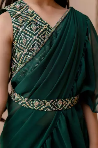 Green girls saree with blouse