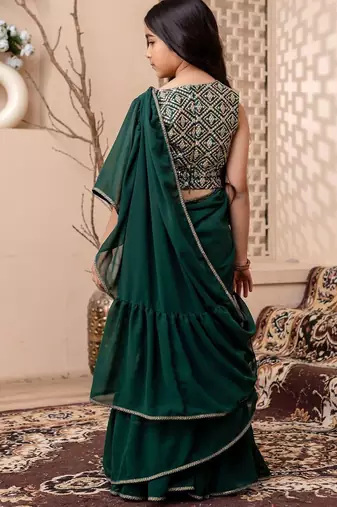 Green girls saree with blouse