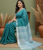 Blue woven design  cotton saree