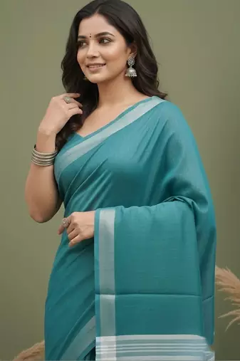 Blue woven design  cotton saree