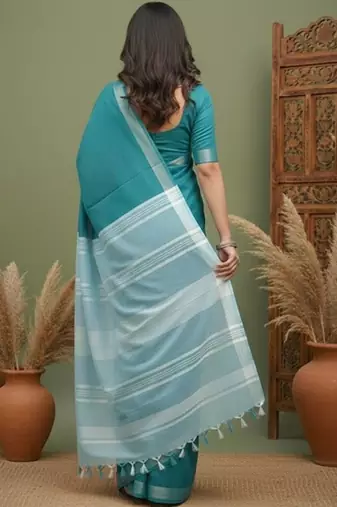 Blue woven design  cotton saree