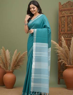Blue woven design  cotton saree 5