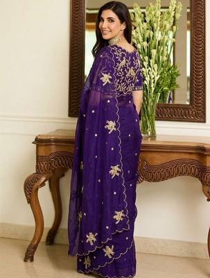 Purple embellished sarees with unstitched blouse piece 2