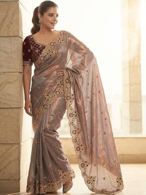 Lavender embroidered sarees with stitched blouse 1