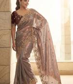 Lavender embroidered sarees with stitched blouse