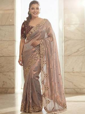 Lavender embroidered sarees with stitched blouse 2