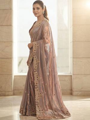 Lavender embroidered sarees with stitched blouse 3
