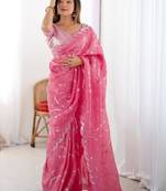 Pink tissue silk sequin embroideried blouse piece & sarees