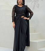 Black embroidered saree with unstitched blouse piece