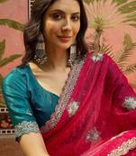 Magenta embroidered silk chiffon sarees