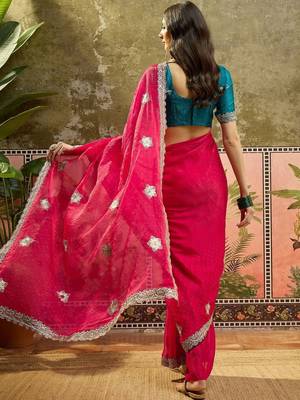 Magenta embroidered silk chiffon sarees 4