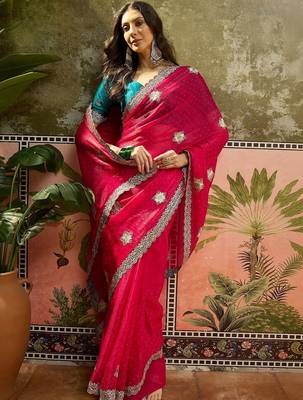 Magenta embroidered silk chiffon sarees 5