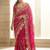Pink floral embroidered satin saree with blouse piece