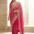 Pink floral embroidered satin saree with blouse piece