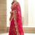 Pink floral embroidered satin saree with blouse piece
