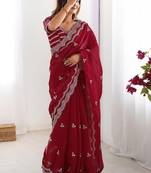 Red tissue silk sequin embroideried blouse piece & sarees