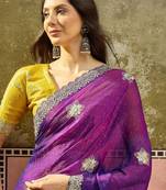 Purple embroidered silk chiffon sarees