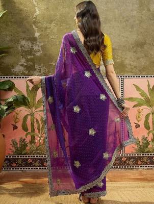 Purple embroidered silk chiffon sarees 4