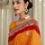 Red bandhani printed saree with unstitched blouse piece