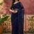 Navy blue embroidered sarees with unstitched blouse piece