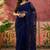 Navy blue embroidered sarees with unstitched blouse piece