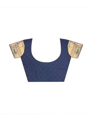 Navy blue woven design zari weaving paithani saree with unstitched blouse 4