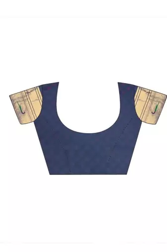 Navy blue woven design zari weaving paithani saree with unstitched blouse