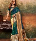 Green woven design zari weaving paithani saree with unstitched blouse