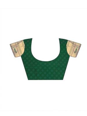 Green woven design zari weaving paithani saree with unstitched blouse 4