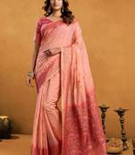Peach woven design  cotton saree with unstiched blouse