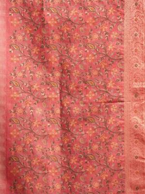 Peach woven design  cotton saree with unstiched blouse 4