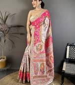 Pink woven design zari silk blend handloom jamdani saree