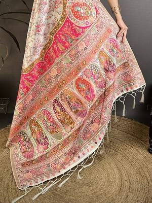 Pink woven design zari silk blend handloom jamdani saree 4