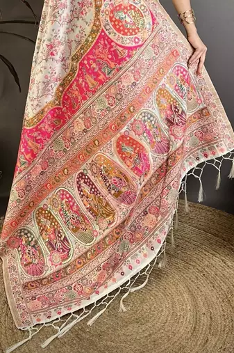 Pink woven design zari silk blend handloom jamdani saree