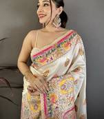 Off white woven design silk blend handloom jamdani saree