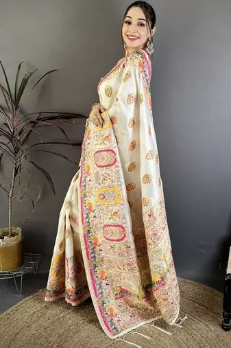 Off white woven design silk blend handloom jamdani saree