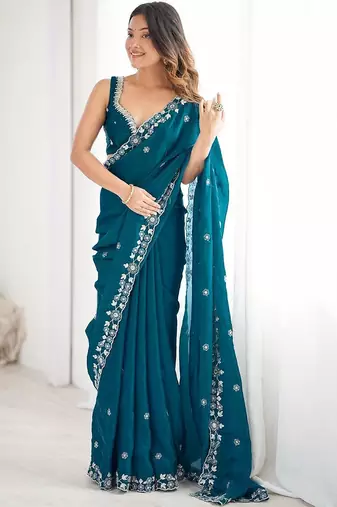 Blue embroidered sarees blouse piece