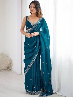 Blue embroidered sarees blouse piece 2