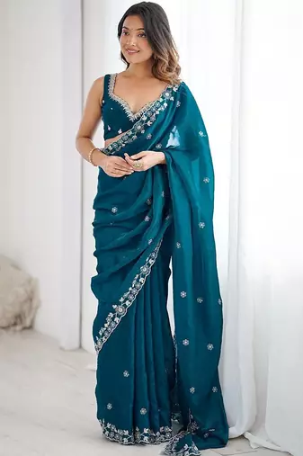 Blue embroidered sarees blouse piece