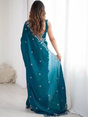 Blue embroidered sarees blouse piece 3