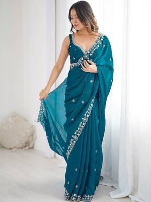 Blue embroidered sarees blouse piece 4